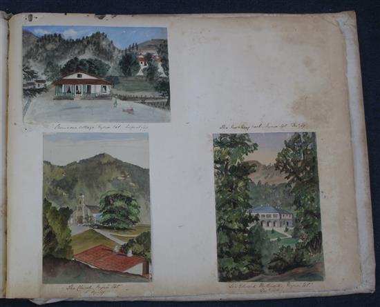 Emma Louise Knighton Topographical views of India, painted in childhood with additional studies of servants, all c.1864-69, overall 19.